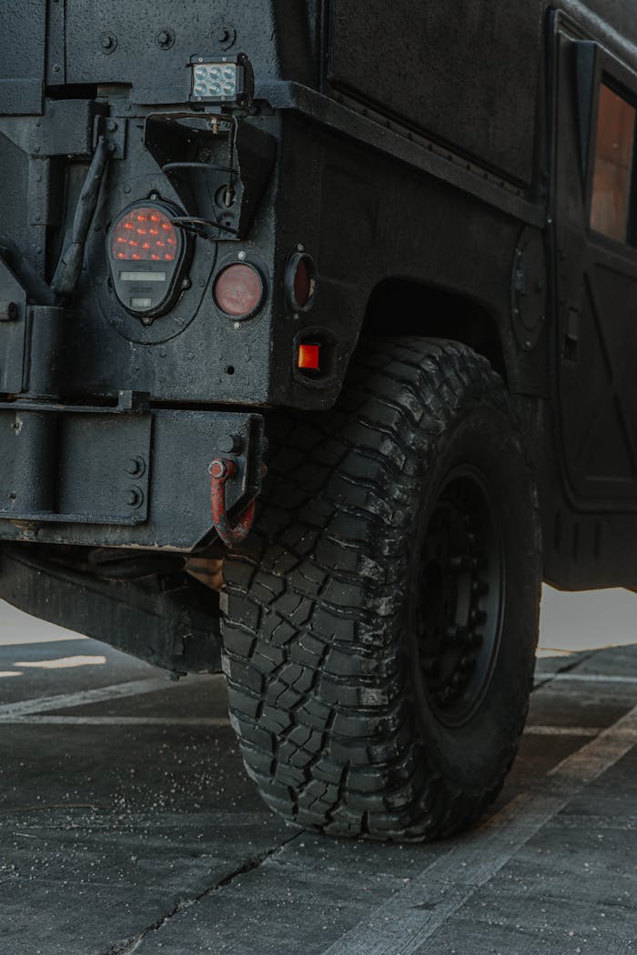 Detail shot of a rugged military vehicle
